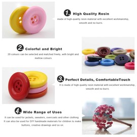 Multicolor Resin Buttons - Round 4 Holes, Various Sizes (Red, 38mm/1.5''-10Pcs)