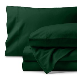 Bare Home Organic Cotton Flannel Sheet Set - Queen Size - 100% Cotton - Double Brushed for Extra Softness & Comfort - Warm, Cozy, and Durable - Breathable - Bed Sheets (Queen, Forest Green)