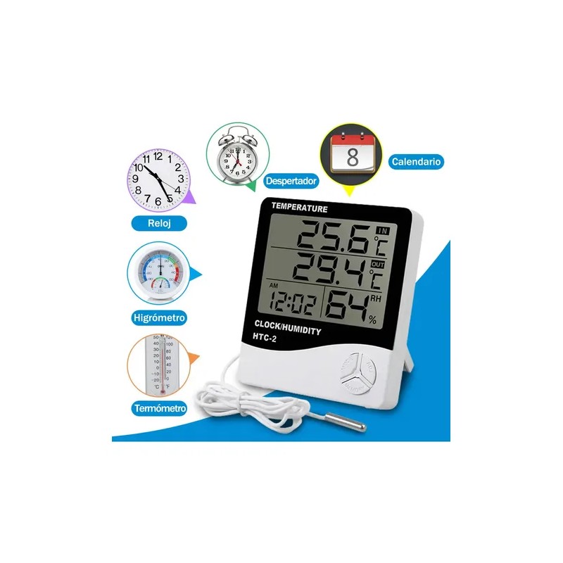 Termómetro Higrómetro Digital Interior Reloj Alarma Htc-2