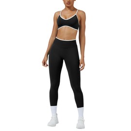 ABOCIW Womens Workout Sets 2 Piece Seamless Color Block Sports Bra Scrunch Butt Lifting High Waist Leggings Gym Set Yoga Pilates Outfits Athletic Work Out Clothes Black Small