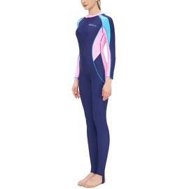 Womens Rash Guard UV Sporty Bathing Set Long Sleeve UPF 50+ Swimsuit One Piece Full Body Surfing Wetsuit for Snorkeling Navy Blue M