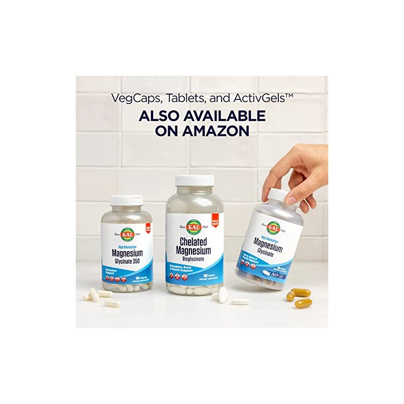 KAL Chelated Magnesium Bisglycinate, Magnesium Supplement for Relaxation, Bone Health,