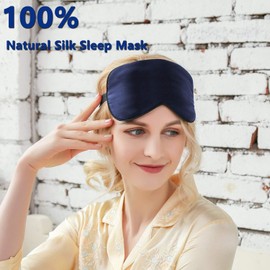 Rayhee Silk Sleep Mask & Blindfold, Soft Eye Mask with Adjustable Head Strap, Deep Rest Eye Masks for Sleeping Night Eyeshade, Eye Cover for Travel, Shift Work & Meditation (Navy Blue)
