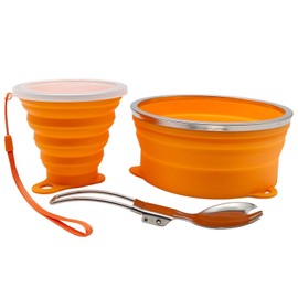 Cagelya Mess Kit for Camping Silicone Collapsible Bowl Collapsible Cup and Stainless Steel Spoon for Backpacking Outdoor Hiking Traveling and Picnic