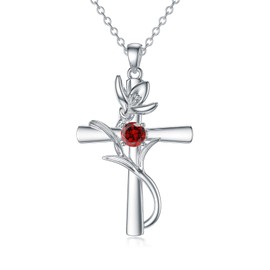 TOUPOP January Birthstone Cross Necklace 925 Sterling Silver January Birth Flower Necklace Religious Pendant Faith Christian Jewelry Birthday Gifts for Women Mom Wife Grandma