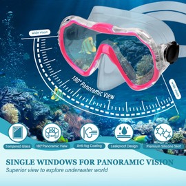 CTSAYTL Snorkeling Gear for Adults, 4 in 1 Travel Size Mask Fins Snorkel Set with Panoramic View Anti Fog Mask, Dry Top Snorkel, Trek Fins and Travel Bag, Snorkel Gear for (Pink/Transparent, L/XL)