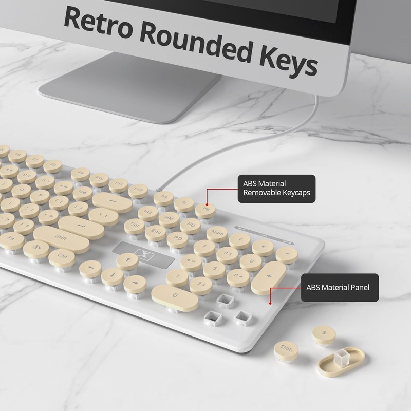 SbocKeeb Full Size Pink Typewriter Keyboard,104-Key Retro Punk Keyboard Round