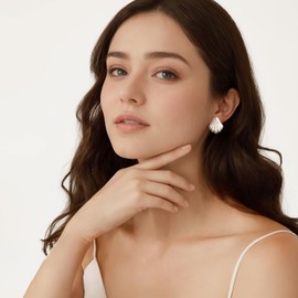 FAMARINE Silver Clip on Earrings Shell Earrings Women, Statement Clip Earrings