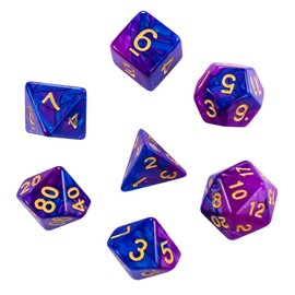 trpg 7 Dice Polyhedral Dice with High Quality Storage Iron Box for Cthulhu Mythology, TRPG Card Game, Education and More (Blue and Purple)