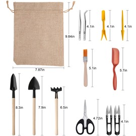 13 Pieces Bonsai Tools Set Succulent Mini Garden Hand Tools Includes Pruning Shears, Mini Rake, Fold Scissors, Bud and Leaf Trimmer for Small Fairyland Gardening Plant