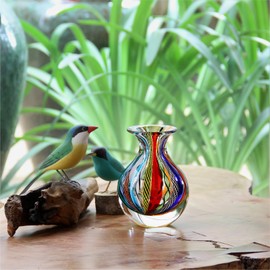 Cá d'Oro Small Glass Vase Hippie Colored Canes Hand Blown Murano-Style Art Glass - Model Nº 3