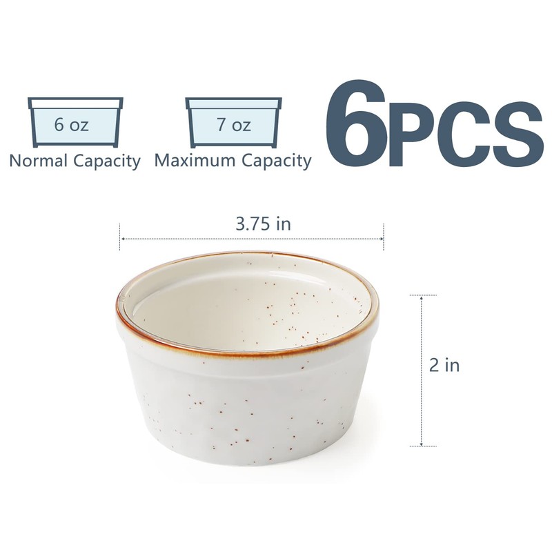 ONEMORE Ramekins 6 oz Oven Safe, Ceramic Souffle Dishes with