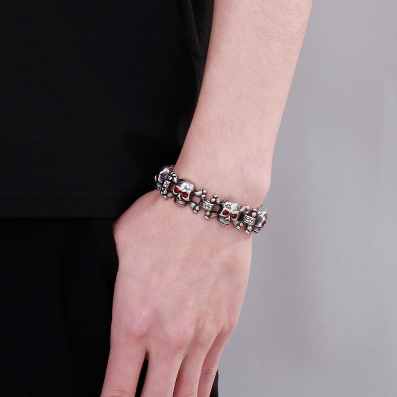 Klapgo Ghost Head Skull Bracelet for Men with Red Eyes