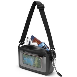 Smasrob Waterproof Sling Bag with Phone Touch Screen Feature and Back Molle System, Waterproof Fanny Pack with a Carabiner and a Whistle, Black