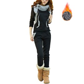 BUOYDM Women's Tracksuit Casual Sportswear Long Sleeve Sweatshirt + Jogging Bottoms Sport Autumn Winter, A-Black