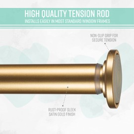 Home Details 42"-74" Inch Tension Curtain Rod | Adjustable | Expandable | No Tools Required | Window Curtains | Bathroom Shower Curtains and Liner | Satin Gold