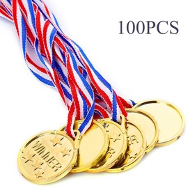 Caydo 100 Pieces Gold Medals for Kids Medals for Awards Plastic Winner Award Medals for Kids