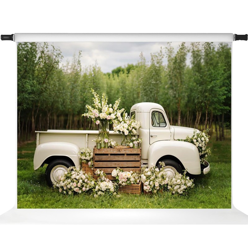 Kate Spring Flower Photo Backdrop Truck Outdoor Backdrops Mother's Day