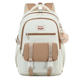 KIDNUO School Backpack for Teen Girls College Backpacks for Women Students Bookbag Large 15.6 Inch Laptop Bags Kids Kindergarten Elementary Middle School Bag Anti Theft Daypack Travel Back Pack Beige