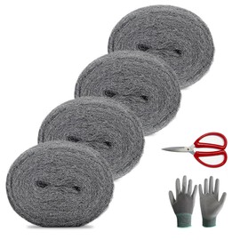0000 Steel Wool for Mice Control - 4 Pack 8.5 ft 0000 Steel Wool with Gloves and Scissors