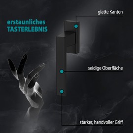 VOOXA Exclusive Aluminium Window Handle | Jet Black RAL9005 (35 mm) | for Windows, Patio/Balcony Doors Made of Wood, Plastic or Aluminium | Tilt Function | Ergonomic, Comfortable Feel