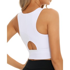 Women's Racerback Sports Bra, High lmpact Workout Top with Removable Padding, Crescent Back Cutout Yoga Bra, Ideal for Gym, Running & Tennis(White)