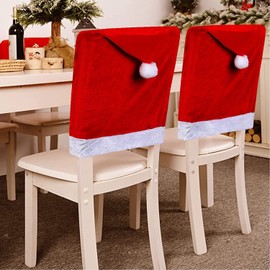KAHEIGN Pack of 12 Christmas Chair Covers, Non-Woven Red Hat Dining Chair Slipcovers Christmas Chair Back Covers Xmas Kitchen Chair Covers for Christmas Holiday New Year Decoration (50cm x 60cm)