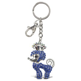 Aqua79 Blue Poodle Queen Dog Keychain - Silver 3D Sparkling Charm Rhinestones Fashionable Stylish Metal Alloy Durable Key Ring Bling Crystal Jewelry Accessory with Clasp