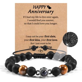 VU100 Men's Bracelet Gift for Men Valentine's Day Gift for Him Tiger Eye Bracelet for Men I Love You 100 Language Projection Bracelet To My Man Bracelet Anniversary Birthday Gift for Boyfriend Husband