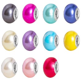 Decoendiy 100Pcs European Large Hole Beads, Faux Pearl Beads, Resin Flat Round Polished Beads, Loose Spacer Beads, for DIY Bracelets Necklaces Crafts Supplies (White)