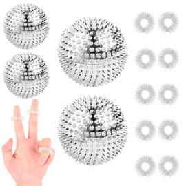 Pack of 10 Massage Rings and 4 Pieces Massage Ball, Acupressure Balls, Acupressure Rings, Massage Ring for Fingers, Massage Rings Set, Massage Ball, Stress Relief, Massage - Silver