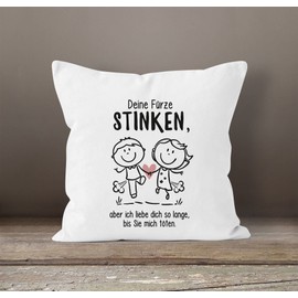 MoonWorks® Cushion Cover "Deine Fürzen stinken Aber ich Liebe Dich" Gift Boyfriend Husband Funny Declaration of Love White Standard
