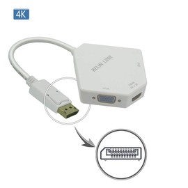 DP to HDMI VGA DVI Adapter Displayport to HDMI 4K Adapter 3 in 1 Display Port to HDMI VGA DVI Converter Male to Female Gold-Plated Diamond Shaped (White)