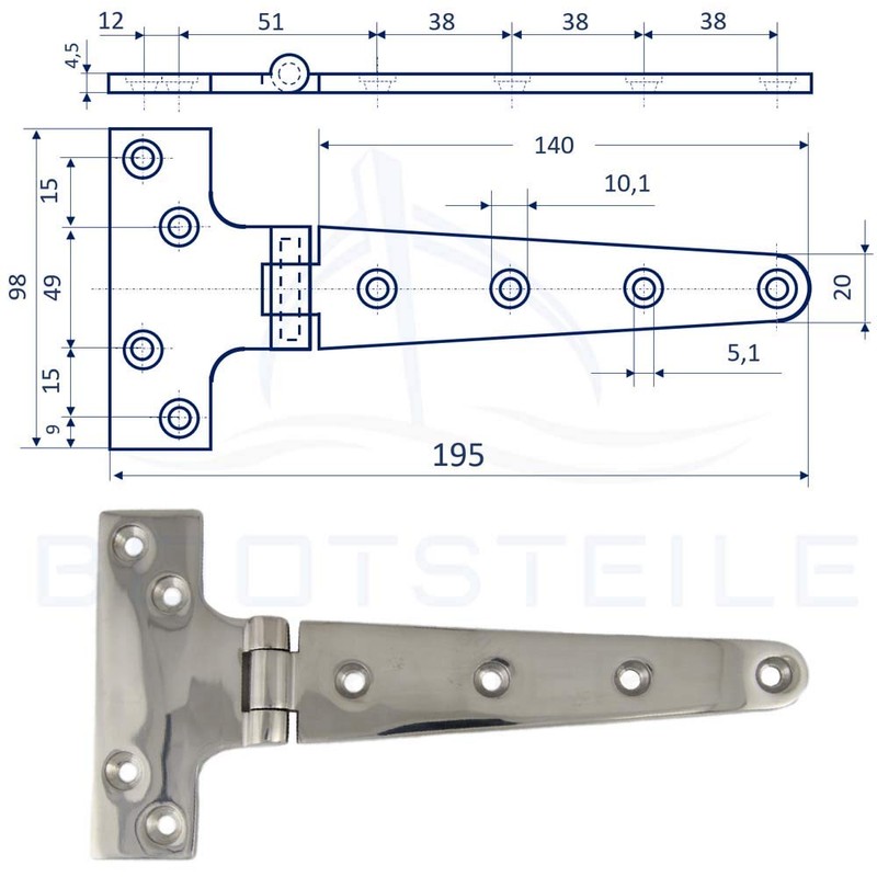 Hinge T 98 x 195 x 5 mm - Investment