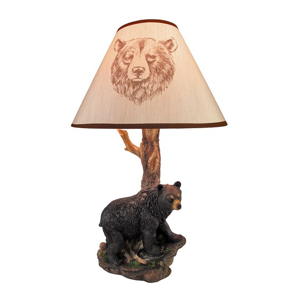 Black Bear and Tree Table Lamp with Shade 20 In.