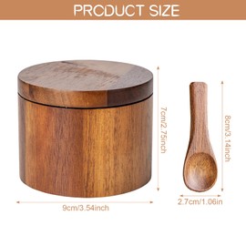 Salt Cellar Wooden, Acacia Wood Salt Box, Spice Box with Swivel Cover, Swivel Lid Container, Salt and Pepper Storage Box, with Magnetic Lid & Mini Spoon, for Salt, Spice and Herbs Storage