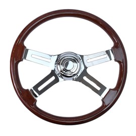 TIYPEOR 18" ABS Wood Grain Truck Steering Wheel 4-Spoke Chrome Plated Aluminum Steering Wheel for Semi-Trailers,Trucks for Kenworth, Peterbilt, Volvo, Freightliner