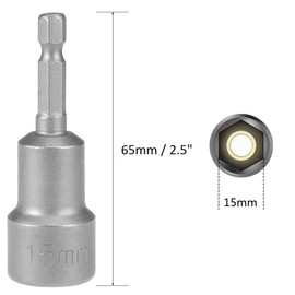 Fixinus 15 mm magnetic socket spanner inserts, 1/4 inch hex socket spanner insert for nut screwdrivers, drills and impact socket adapters, 65 mm length