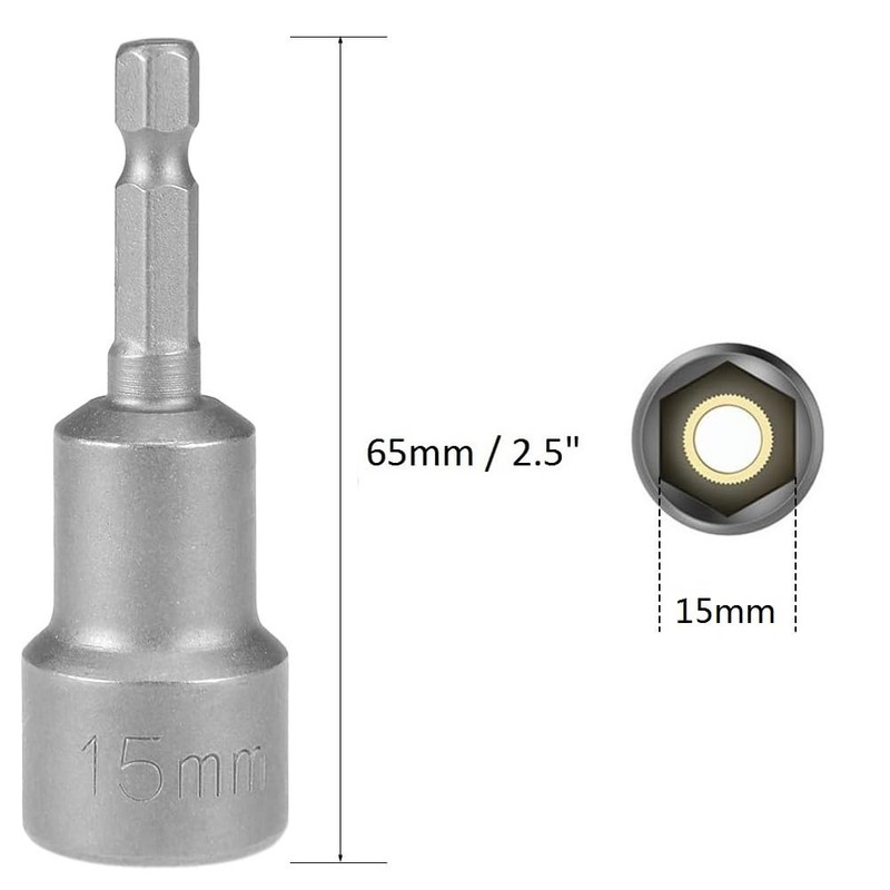 Fixinus 15 mm magnetic socket spanner inserts, 1/4 inch hex