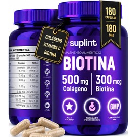 Biotina 300 mcg con Colágeno Hidrolizado 500 mg y Vitamina C – Vitaminas para el Cabello, Piel y Uñas – Mujer y Hombre – Sin Gluten, Sin Azúcar, Sin OGM – 180 Cápsulas