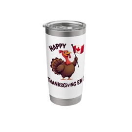 Happy Thanksgiving, Eh? Turkey with Canada Flag Stainless Steel Insulated Tumbler