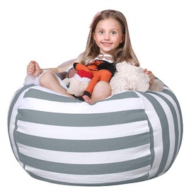 WEKAPO WEKAPO Stuffed Animal Storage Bean Bag Chair Cover for Kids | Stuffable Zipper Beanbag for Organizing Children Plush Toys Large Premium Cotton Canvas (Gray, X-Large)