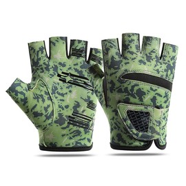 Harssidanzar Men's Fischingloves SM056EU Half Bared Fingers, Non-Slip and Wear-Resistant, Outdoor, Green, Size L