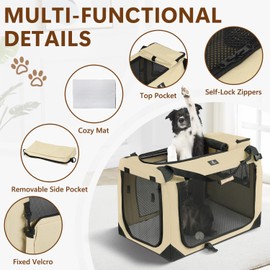 X-ZONE PET Dog Crate 3-Door Kennel, Collapsible Portable Soft Sided Pet Carriers for Indoor & Outdoor, Multiple (24-Inch, Rice White)