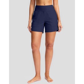 G Gradual Women's 5" Swim Board Shorts Quick Dry High Waisted Beach Shorts for Women Swimsuit Bottoms with Liner Pockets(Navy,L)