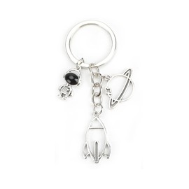 Women's Stainless Steel Keyring with Unique Astronaut and Rocket Pendant, Friendship Gift for Women, Birthday and Small Gifts for Good Girlfriend, silver