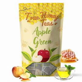 True Honey Apple Green Tea Bags - Honey Crystals Blended in Every Sachet - Young Hyson Green Tea with Apple - All Natural Contains Caffeine Tea Bag 24 Count