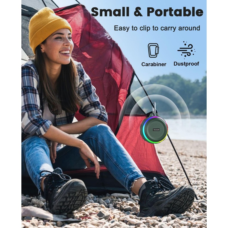 Kunodi Bluetooth Shower Speaker with IPX7 Waterproof, Dynamic Lights, Crisp