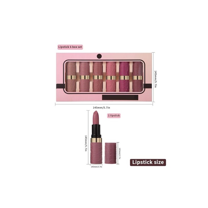 evpct- Juego de 6 pintalabios mate color piel, marrón, rosa,