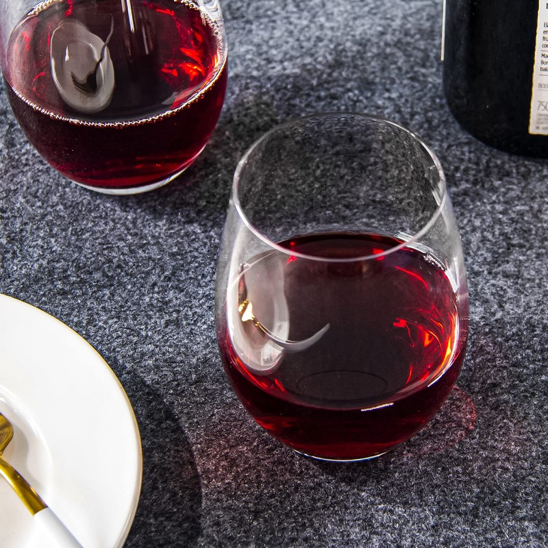 FAWLES Stemless Wine Glasses Set of 12, 15 Ounce Smooth
